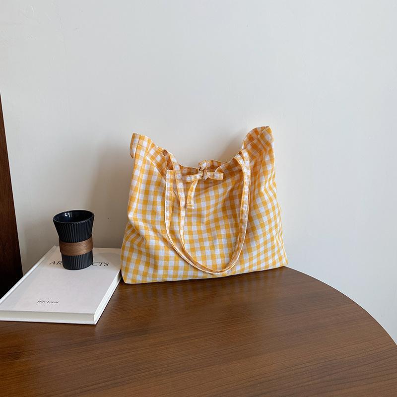 Summer New Red and White Grid Strap Bag, Korean Style Artistic Women's Bag, Fashiable Retro Versatile College Style Bags