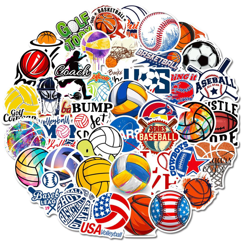 50 Ball Sports Stickers, Football Volleyball, Softball, Football, NBA Basketball Sports Set Stickers