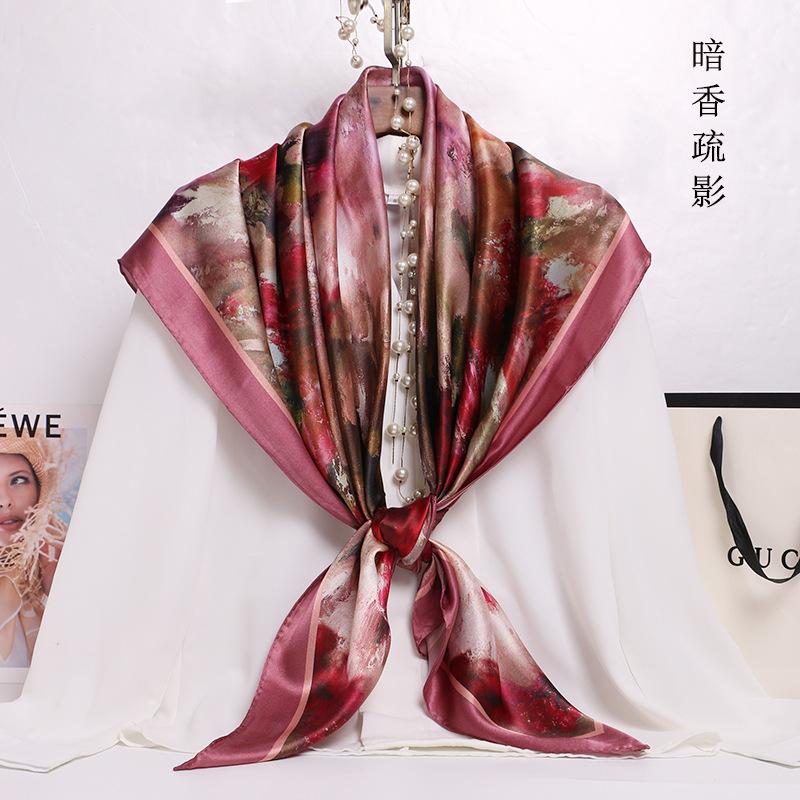 Hot Design 110*110cm 100% Silk Big Square Silk Scarves Fashion Floral Printed Shawl Sale Women Genuine Natural Silk Scarf Shawl