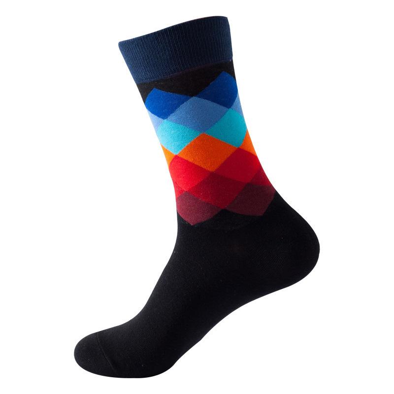 Hundreds Fashion Business Men 100% Cotton Happy Lattice Socks Unisex Boys Combed Hip Hop Street Skateboard Funny High Sox Set