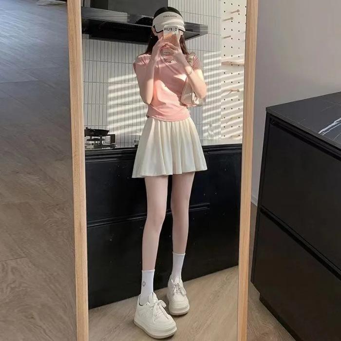 

Pink ice silk pleated skirt women s skirt summer new trouser skirt high waist thin thin small a-word skirt 3XL