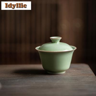 105ml Celadon Sancai Gaiwan Kreatives Teedeckel-Set Teekanne Teeschale mit Deckel-Set Teezubereitung Abdeckschale Teek Zeremonie Dekoration