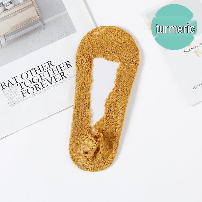 Șosete Scurte din Dantelă Stil Japonez pentru Femei - Drăguțe, Subțiri, cu Talpă din Bumbac Antiderapantă cu Silicon, Șosete Invizibile Tip Barcă de Primăvară/Vară