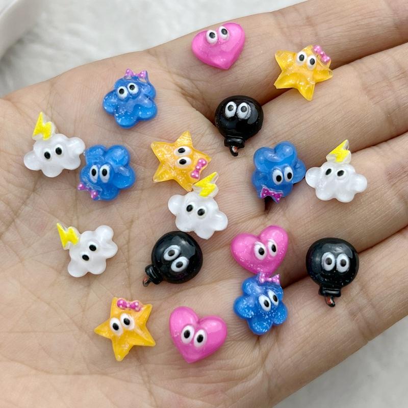 

50Pcs New Cute Resin 10-11mm Mini Hearts, Bombs, Lightning, Stars Flat Back Manicure Parts Embellishments For Hair Bows