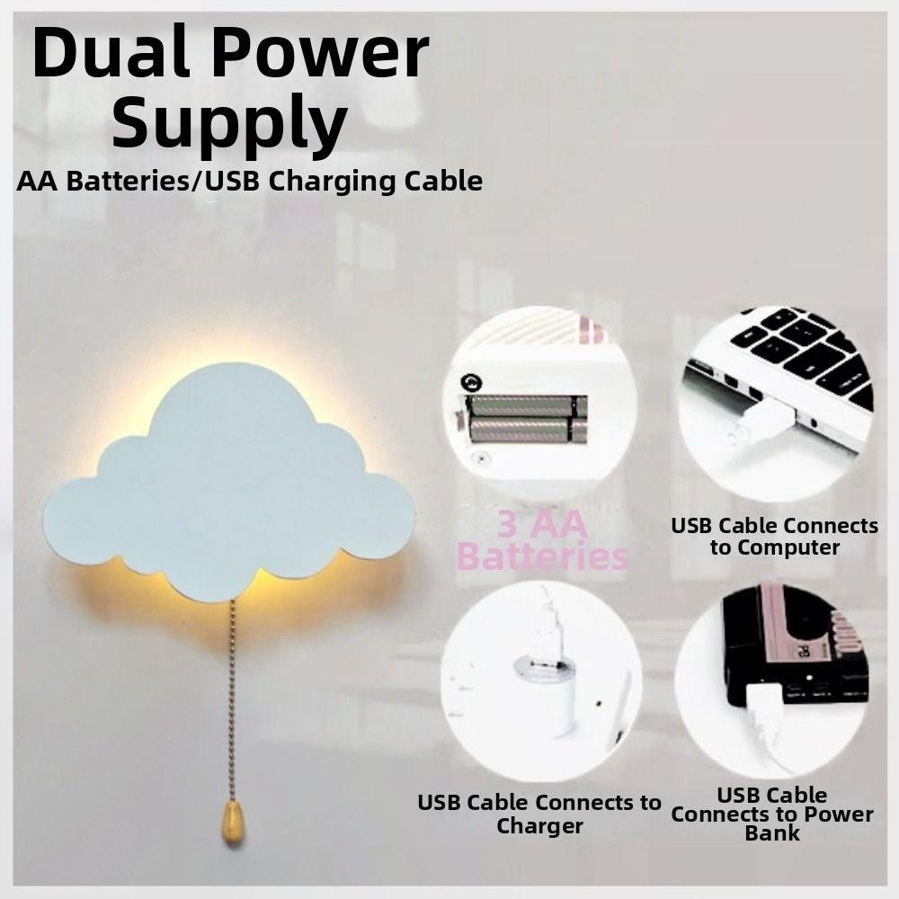 Durable Battery-Operated Floating Cloud Wall Lamp LED Nursery Decor Hanging Night Lights Wall Light for Baby Nursery