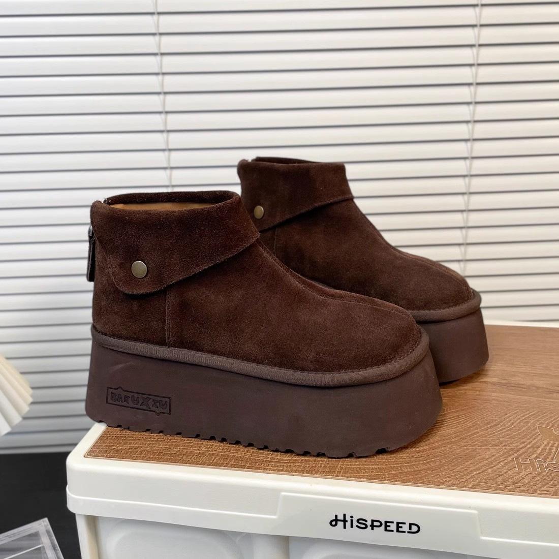 

Women s Large Size Soft Sole Heightening Winter Warm Fur Snow Boots Padded Lined Ankle Boots Anti-slip Hiking Casual Sports Muffin Cotton Boots 37 темно-коричневого