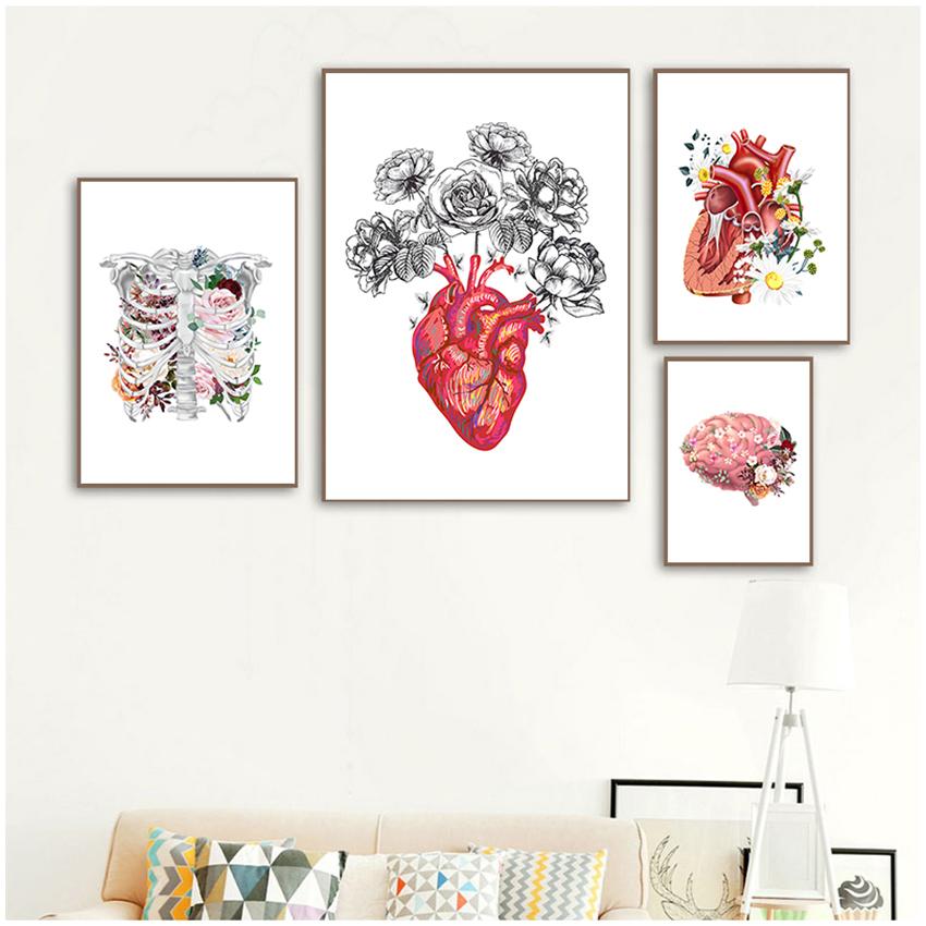 Vintage Wand Kunst Leinwand Malerei Nordic Poster Und Drucke Wand Bilder Für Wohnzimmer Dekor Gehirn Herz Anatomie