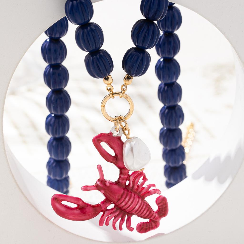 ZA Ocean Resort Wind Alloy Dripping Lobster Pendant Beaded Necklace Versatile Beach Wind Jewelry