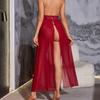 European & American Sexy Mesh Halter Backless Long Dress Lingerie with Slit