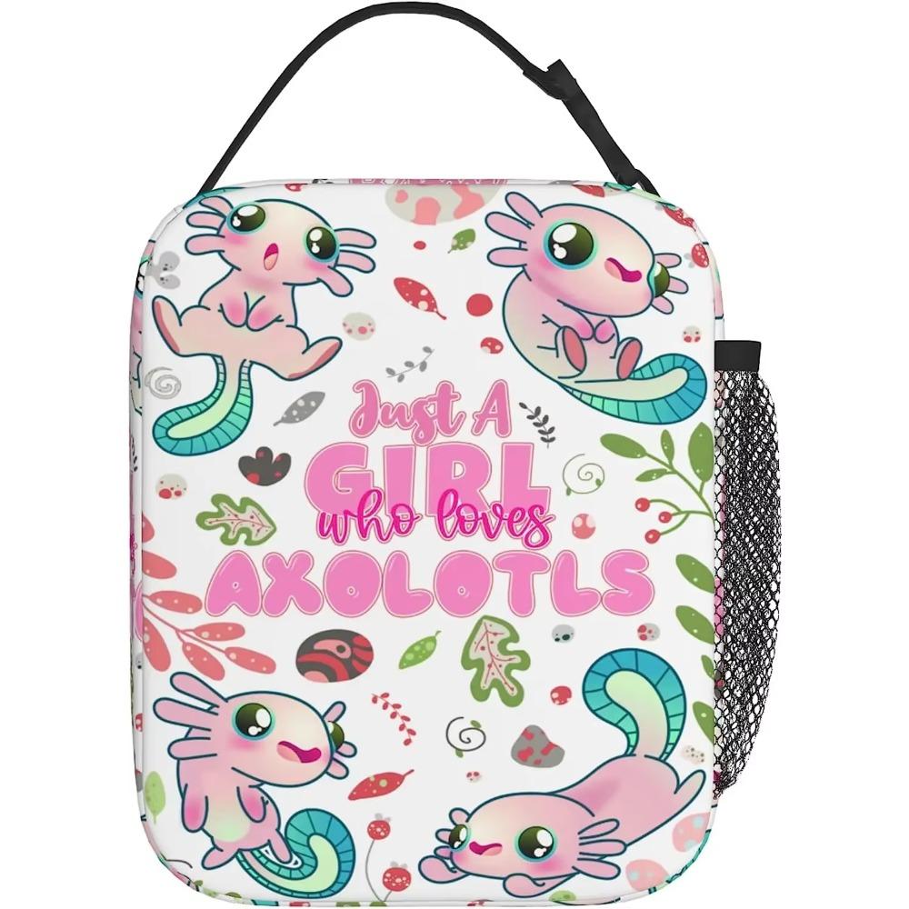 Who Loves Axolotls Reusable Insulated Lunch Bag Portable Leak-Proof Cooler Bag with Bottle Holder for Work Picnic Hiking Camping