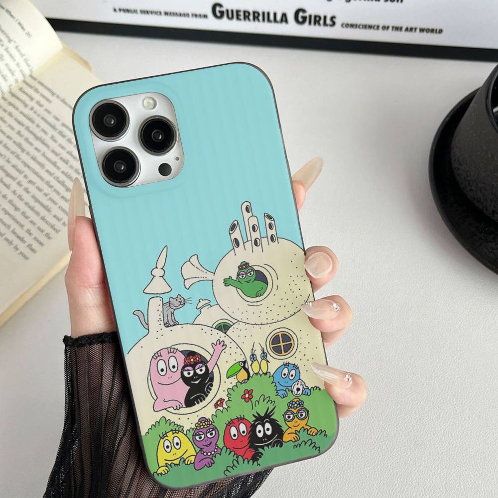 Cute Cartoon Barbapapa For iPhone 16 15 14 13 12 11 17 Pro Max Plus Wave Corrugated Phone Case Anti Drop Cover
