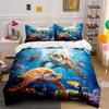 Sea Turtles and Tropical Fish Underwater Print Bedding Set 1 Duvet Cover 2 Pillowcases for Adult and Children Luxury Gift