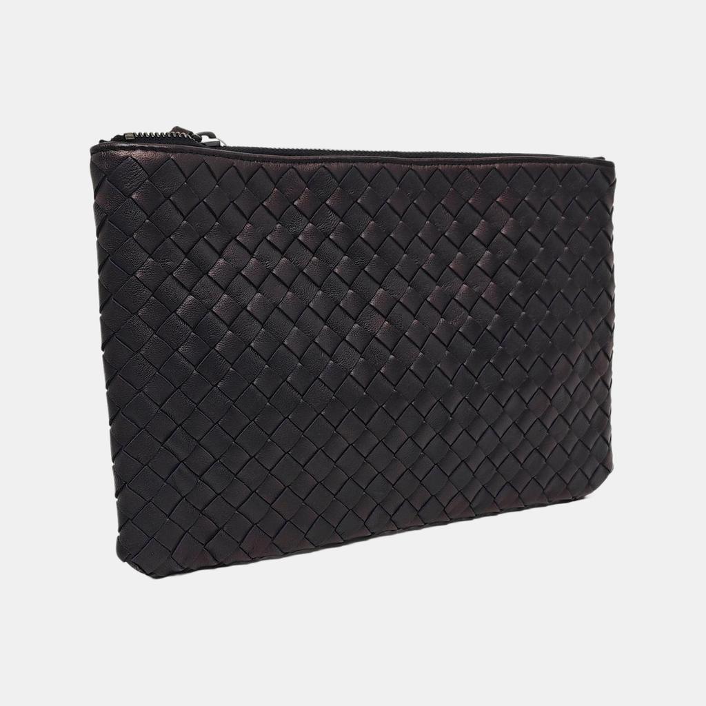[Pre-Owned] Woven Check Pattern Zip Lambskin Envelope Clutch Small - Very Good #1HAKZH5