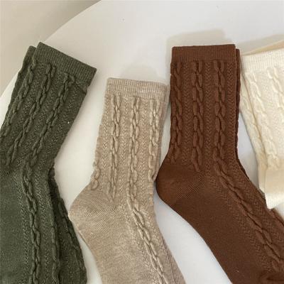 Herbst- und Winter Mädchen Mid-Calf Wollsocken, Verdickte Wollsocken, Leinenmuster Mid-Calf Socken für Mädchen, Frotteesocken für Mädchen