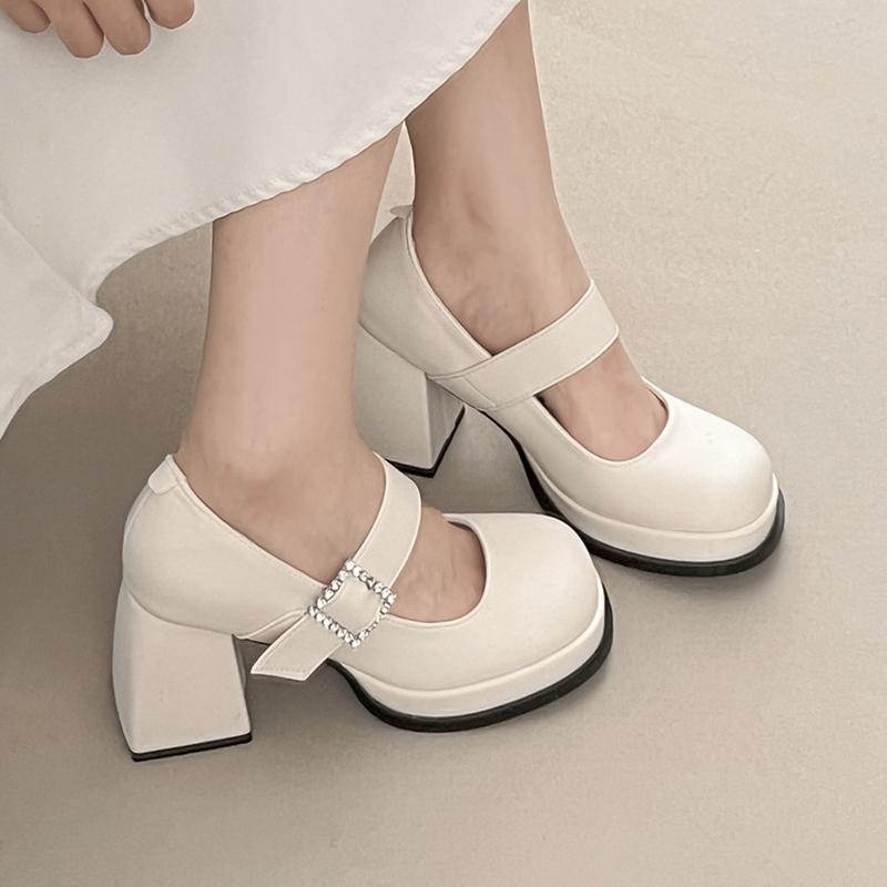 Fashion Elegant Chunky Heel Mary Jane Shoes Women 2025 Crystal Buckle Strap Platform Pumps Woman Thick High Heeled Party Shoes Ladies