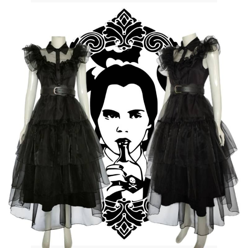 Addams Family Wednesday Costume Anime Ball Women Uniform Outfit Dress Suit