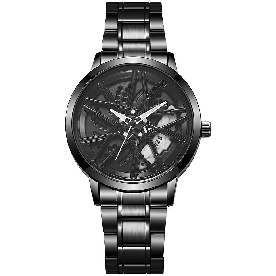 Hollow Creative Black Technology Men'S Steel Belt Watch Inner Ring Rotatable Watch Quartz Watch