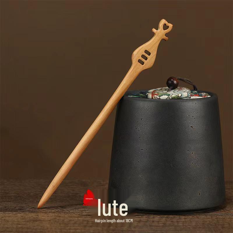 Peach Wood Double-Sided Carved Hairpin for Qipao Hanfu Updo - Ancient Style Accessory