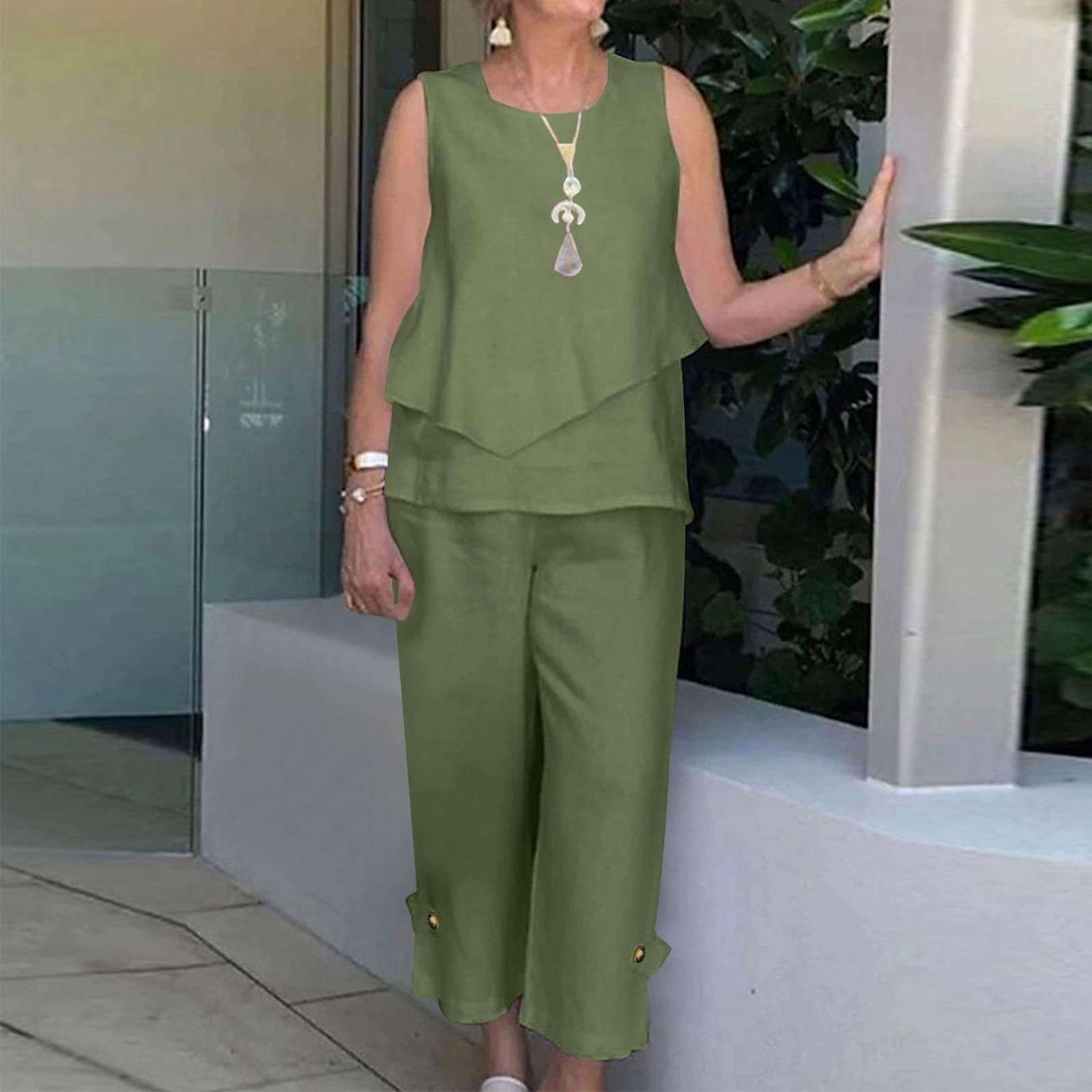 

Женская блузка и брюки, летний комплект из двух предметов с брюками L зелёный