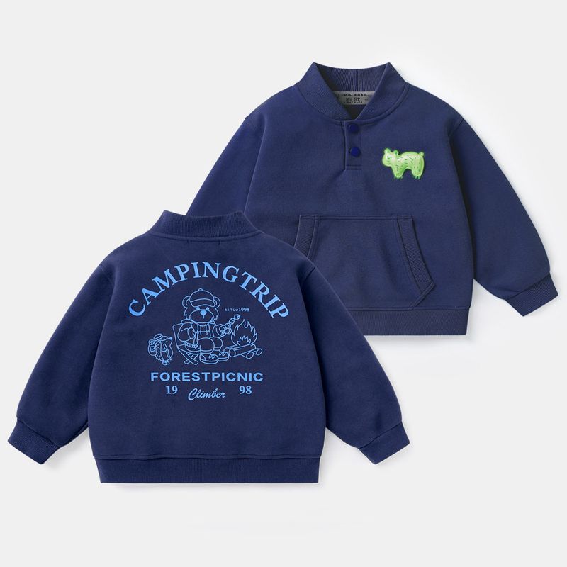 Boys  Mountain-Style Baseball Collar Sweatshirt, 2025 Spring New Children s Spring Jacket for Boys, Spring and Autumn Top, Spring Style Dark Blue 120