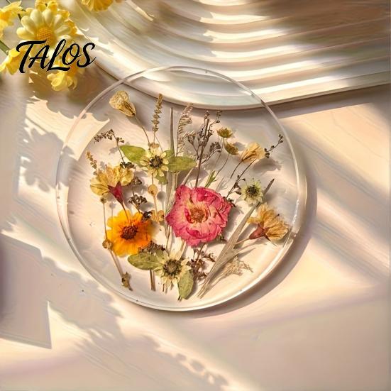 Kaffeebar-Essentials Blumendruck Acryl-Untersetzer, Rutschfeste Oberfläche Hitzebeständiger Schutz-Tassenuntersetzer, Wasserdichte Schreibtischmatte Transparent Rund
