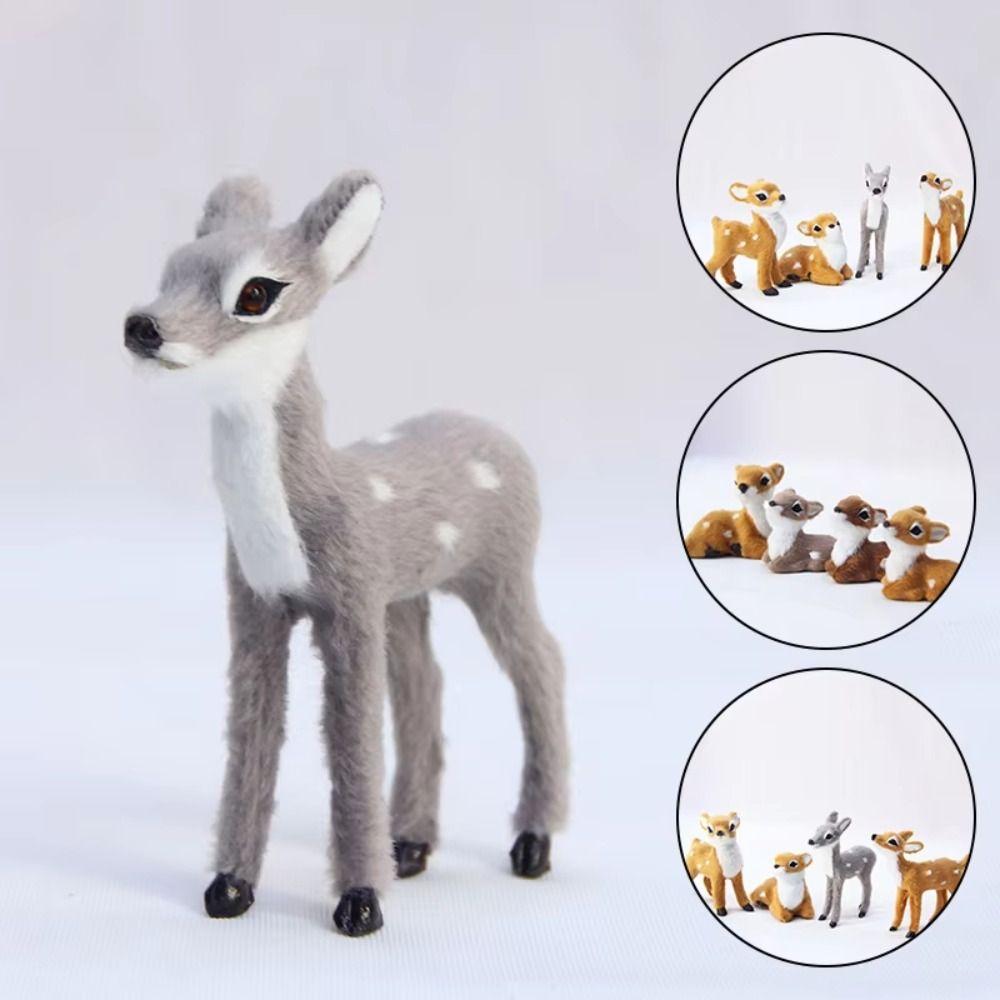 Grey Brown Imitation Sika Deer Mini Style Animal Model Figurine Fairy Garden Miniatures  Home Decor