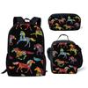 Luxury Novelty Cool Tribal Colored Horses 3D Print 3pcs/Set pupil School Bags Laptop Daypack Backpack Lunch bag Pencil Case