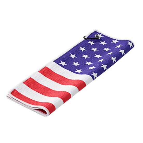 Professional Golf Caddy Towel with Carabiner National Flag Pattern Superfiber Towel Multifunctional Golf Ball Putter Reusable Golf Club Head