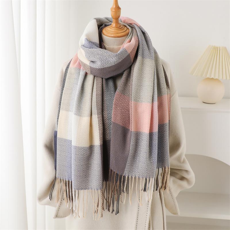Luxury Fashion Rainbow Color Plaid Designer Winter Scarf Women Cashmere Shawl Outdoor Blanket Wrap Pashmina Tassel Warm Lady