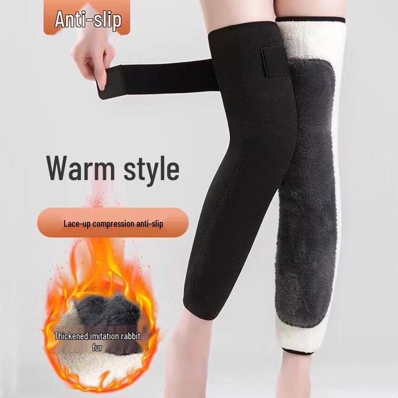Rabbit Fur Knee Warmers: Fleece-Lined, Non-Slip, for Men & Women, Autumn/Winter Cold Protection. 30 cm Double Layer with Lamb + Rabbit Fur