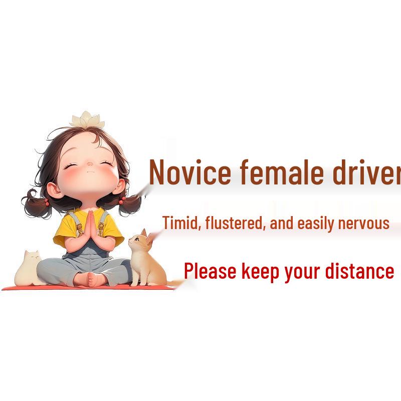 Reflective Warning Sticker: Timid & Flustered Female Driver, Keep Distance - Ideal for New/Practicing Drivers