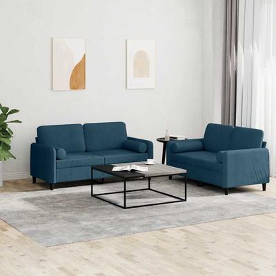 Vidaxl 2-Cz. Relaxation Set With Cushions, Blue, Velvet