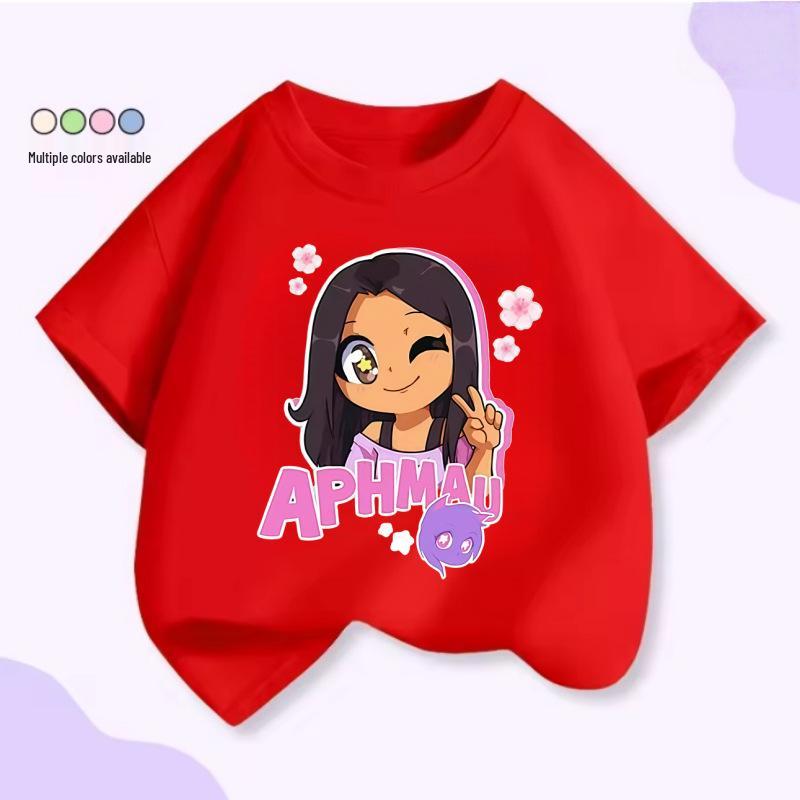 Aphmau Cartoon Baumwoll-T-Shirt - Sommerkollektion 2026 für Kinder: Europäische & Amerikanische Seltsame Geschichten Design