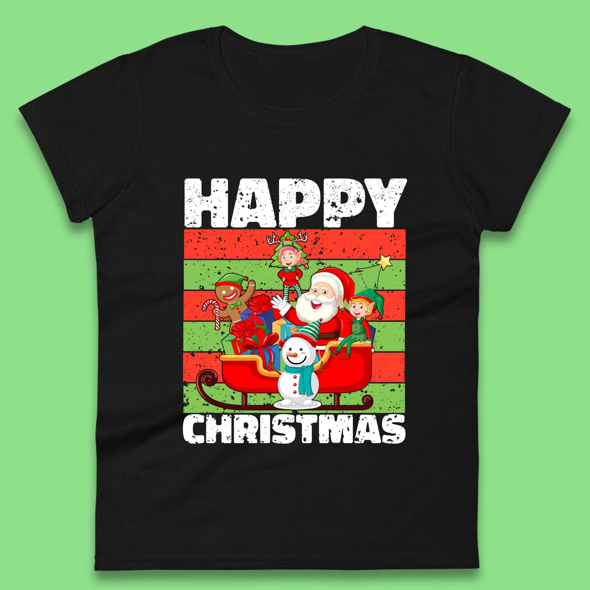 Christmas Santa Claus And Friends On Sleigh Ride Womens T Shirt Mens Tops Tees Unisex 4XL
