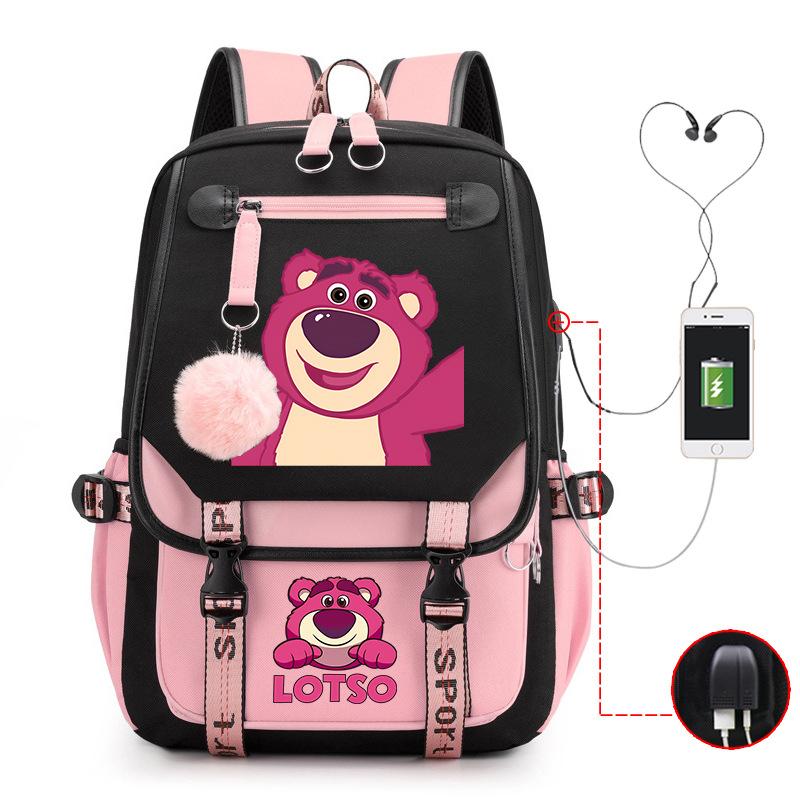 Mengmeng Xiaoqing Strawberry Bear Printing College Style Campus Primary School Student School Bag Lightweight And Large Capacity