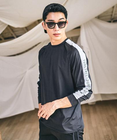 Tyubeuteuli Men'S Surfline Loose Fit Long Sleeve Rash Guard A509 Black