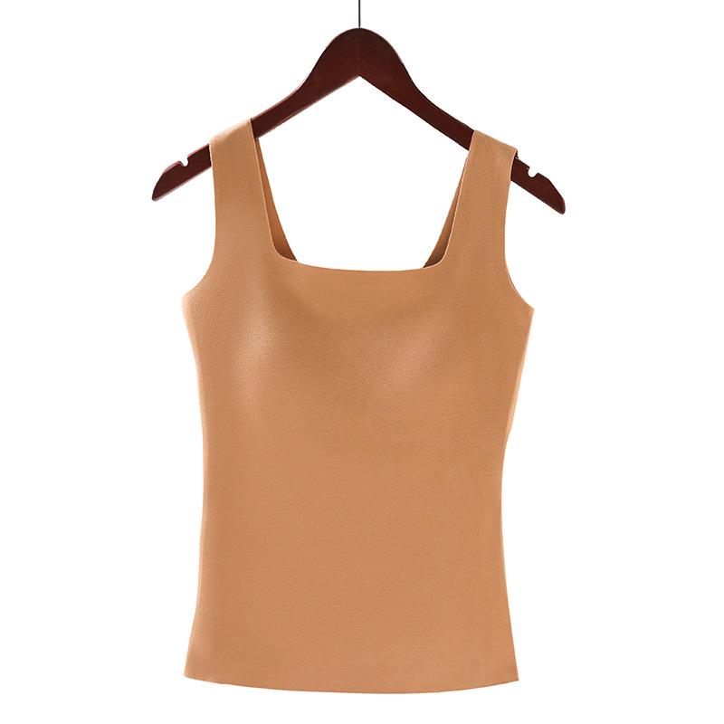 

Женский приталенный жилет из двухстороннего флиса с французским квадратным вырезом и встроенными подушечками - Теплый базовый слой для осени и зимы. M верблюд