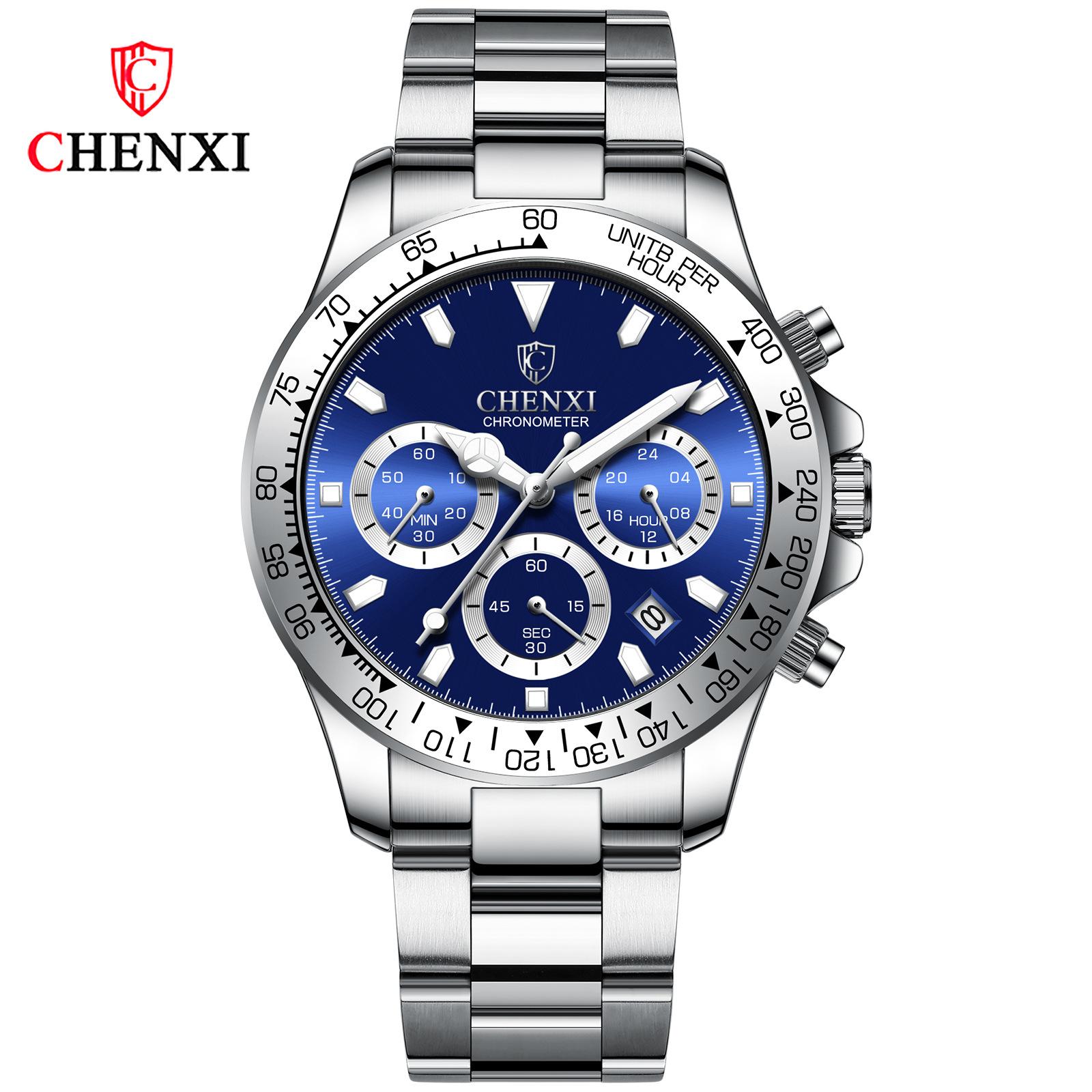 

Новые роскошные мужские часы ТОП-бренда со стальным ремнем в коробке, многофункциональные спортивные часы, мужские водонепроницаемые мужские кварцевые часы синий