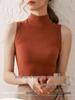 Women's Velvet Sleeveless Warm Vest - Brushed, Thick, Semi-High Collar, Slim Fit for Autumn/Winter