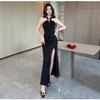 White neck evening dress women's high-end sense light luxury niche high-end temperament sexy backless split fish tail skirt