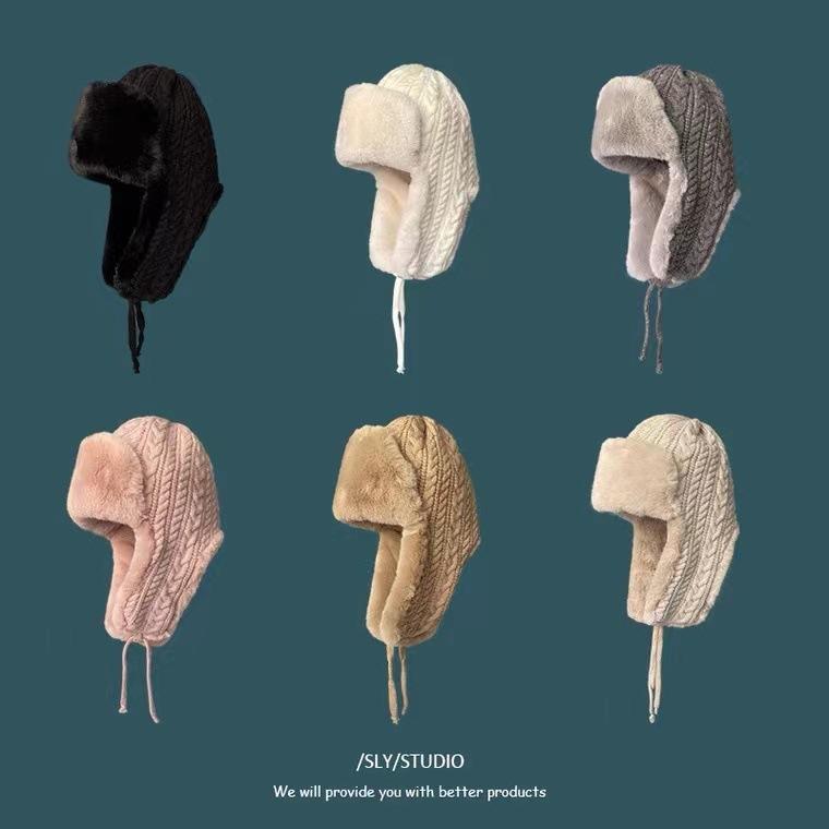 Women's Wool Leefeng Hat for Women In Winter Thickened and Warm Ear Protection Hat Tie Rope Design  Cold  Proof Hat  Head Hat Cold Proof Hat