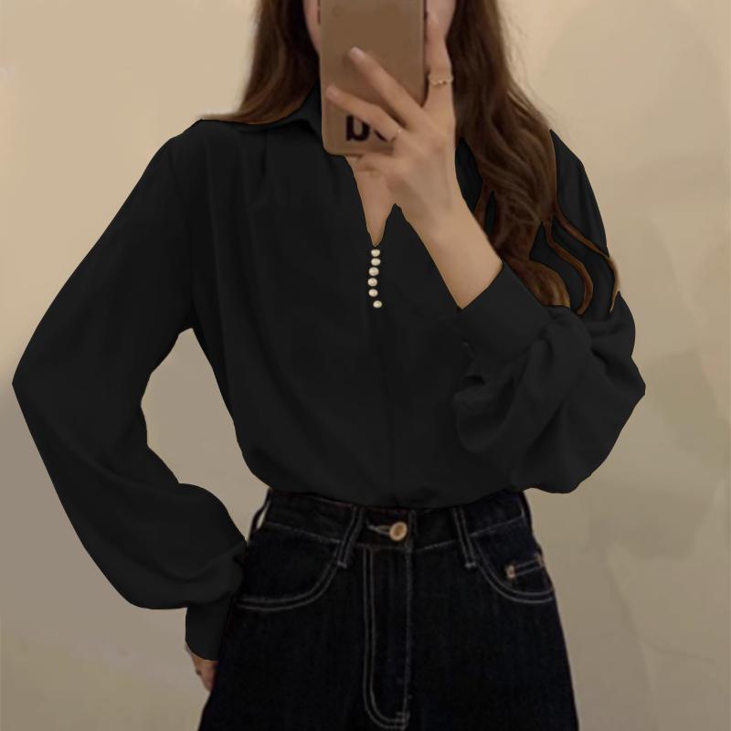 

VONDA женская рубашка с пышным воротником и длинными рукавами, украшенная жемчугом, однотонный свободный топ L