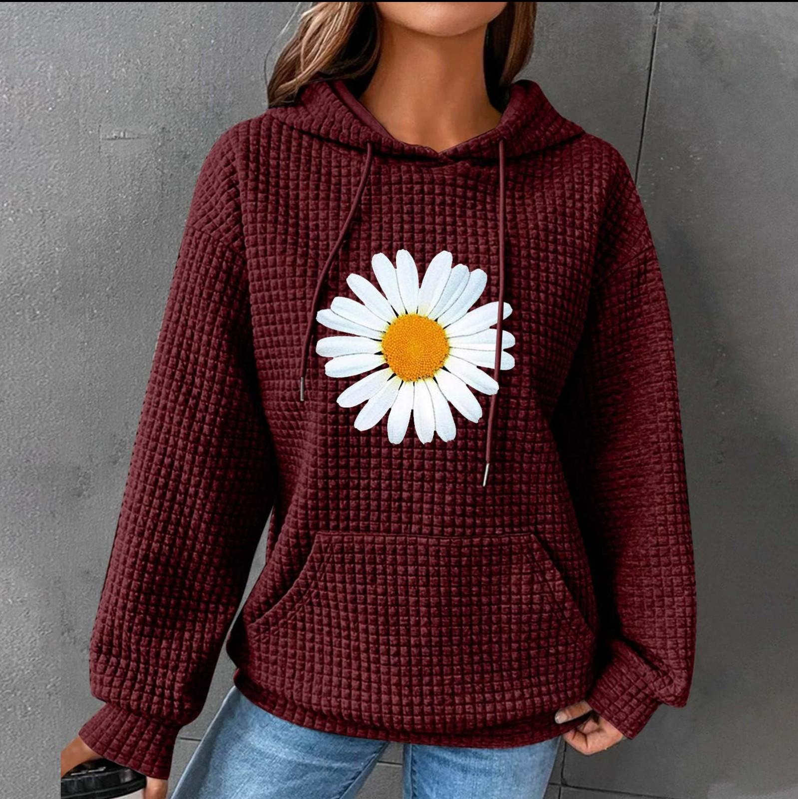 

Женские толстовки с длинным рукавом, повседневные толстовки с капюшоном и шнурком с принтом для женщин, пуловер с карманами XXXL винный