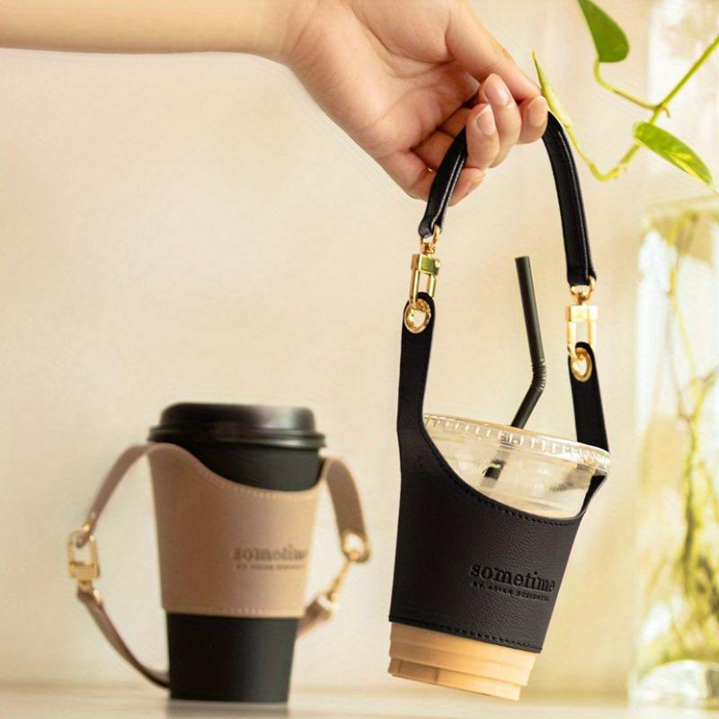 1pc PU Leather Portable Cup Cover, Insulated Cup Sleeve with Handle.