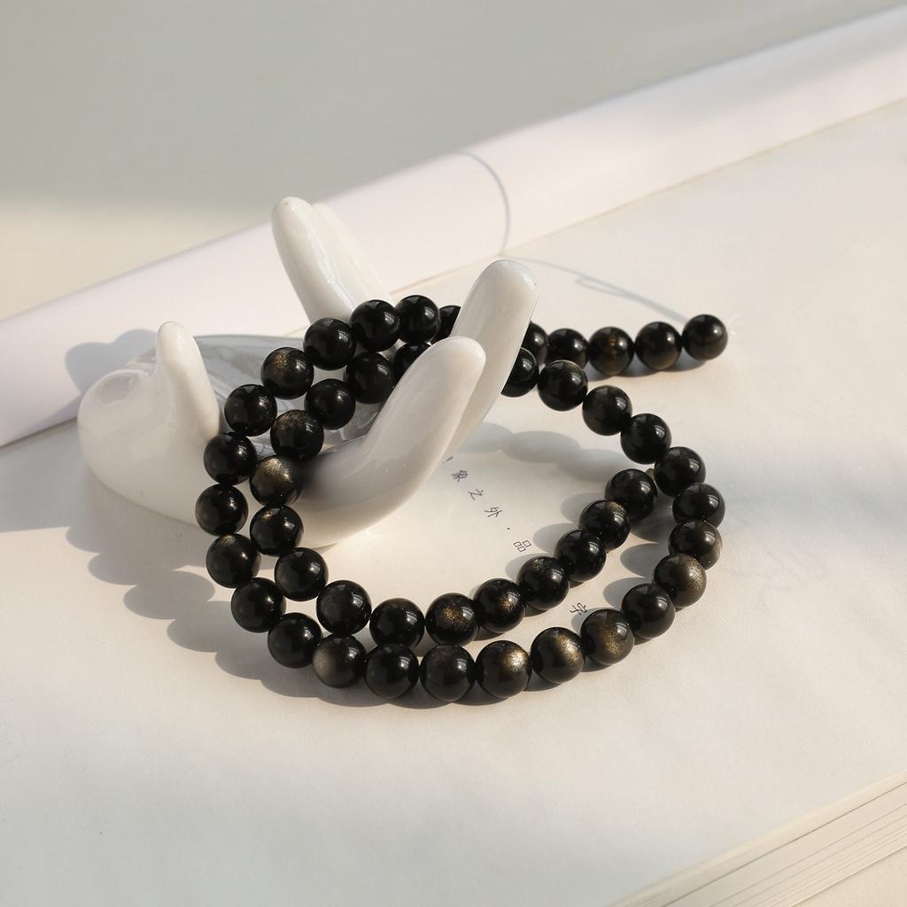 Natural Crystal Obsidian High-Quality Bracelet, Handmade Jewelry Accessories, Loose Bead Material, Long String Bracelet.