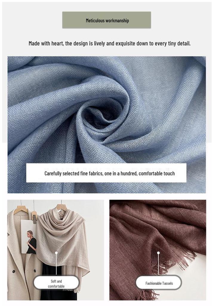 Artistic Cotton and Linen Scarf - Solid Color, Japanese & Korean Style, Women's Shawl for Air-Conditioned Rooms, Outerwear, Sun Protection