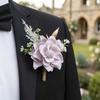 Men Simulated Rose Corsage Lightweight Compact Size Brooch Forest Style Suit Decoration with Green Leaves Vine Elements Prom Floral Accessory