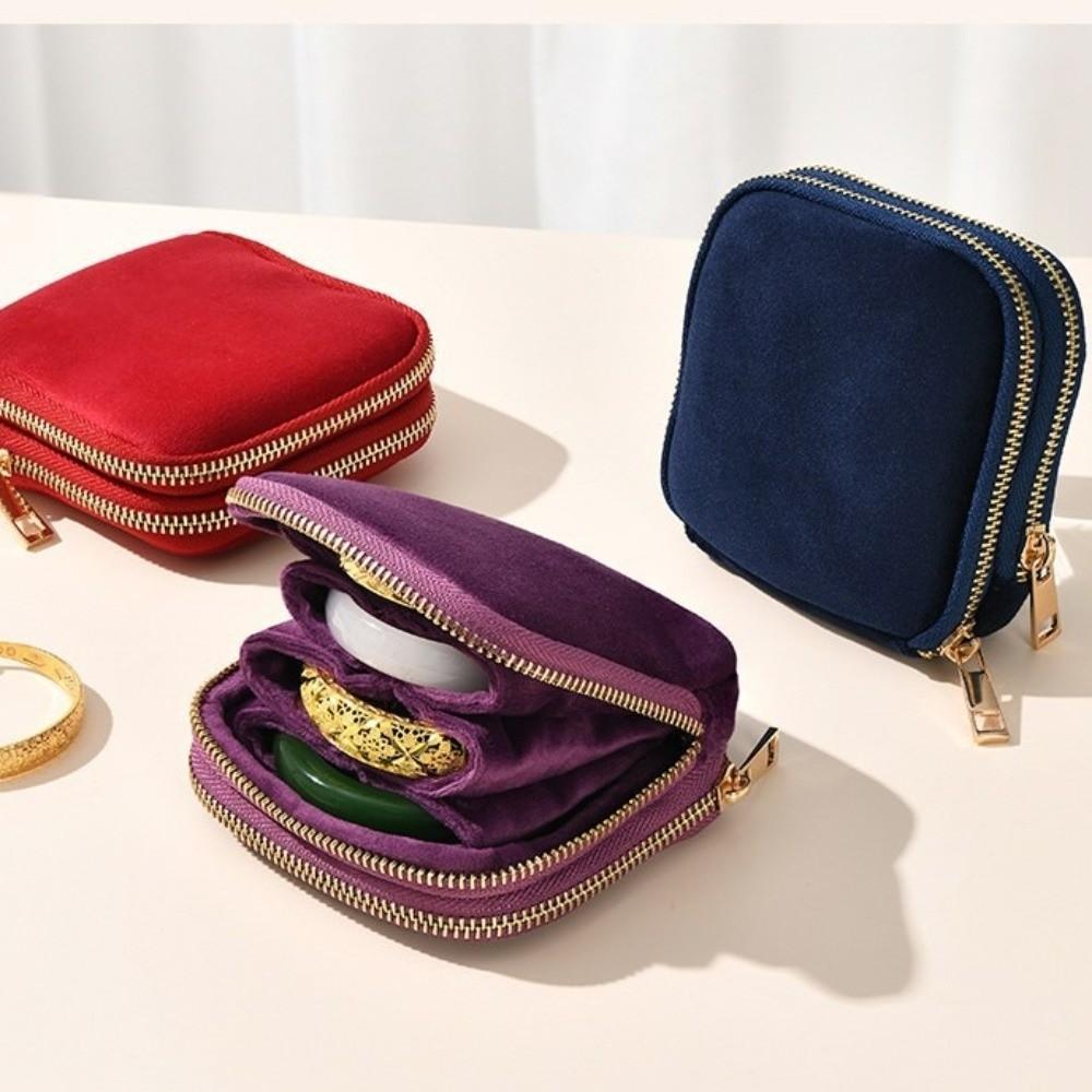 Soft Velvet Jewelry Pouch for Travel Double Layer Jewelry Case for Rings, Bracelets, & Bangles