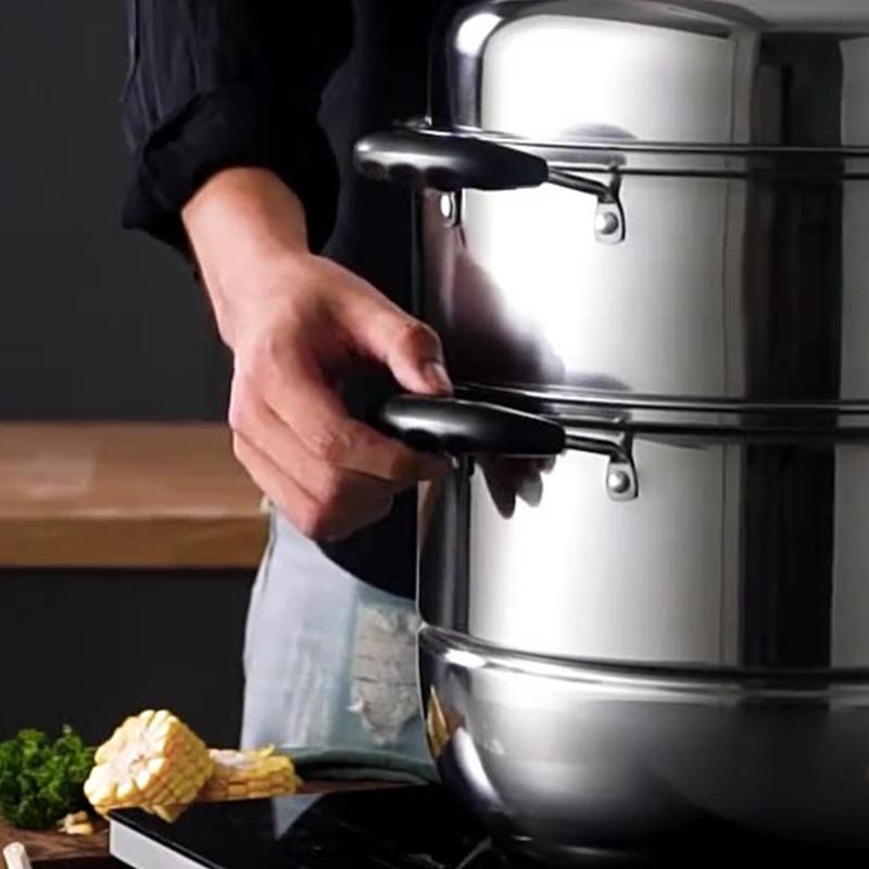 Multi Layer Steamer Steaming Pot Thickened Stainless Steel Construction Cookware with Steam Rack Kitchen Accessories