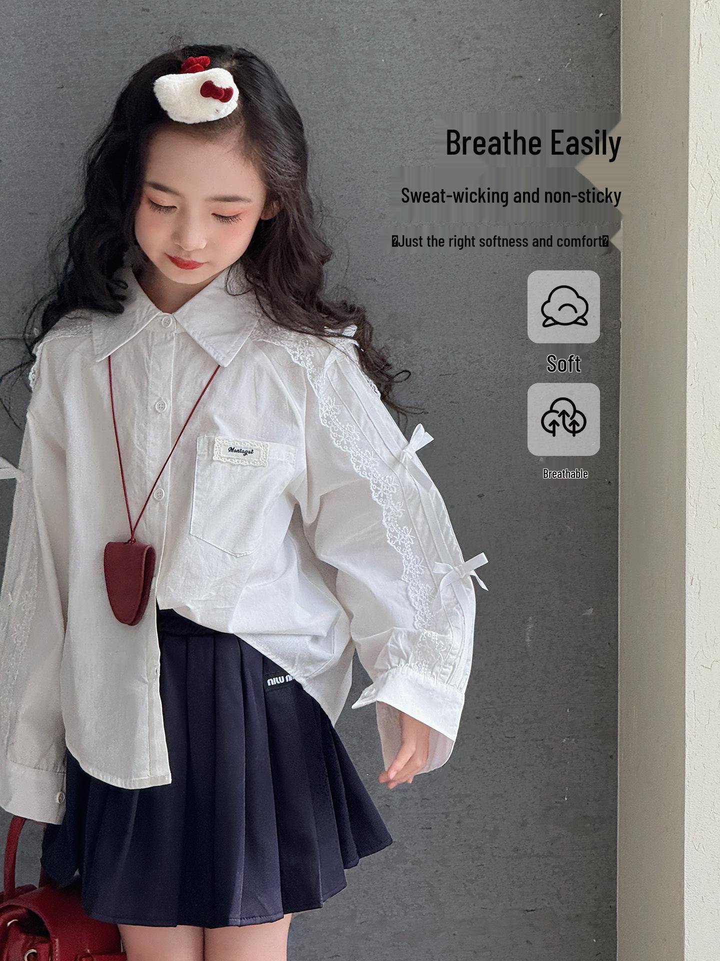 

Осінь 2025 Корейський стиль Дівчача повсякденна сорочка з лацканами – Модний топ для дітей 110 (height 100-110cm)